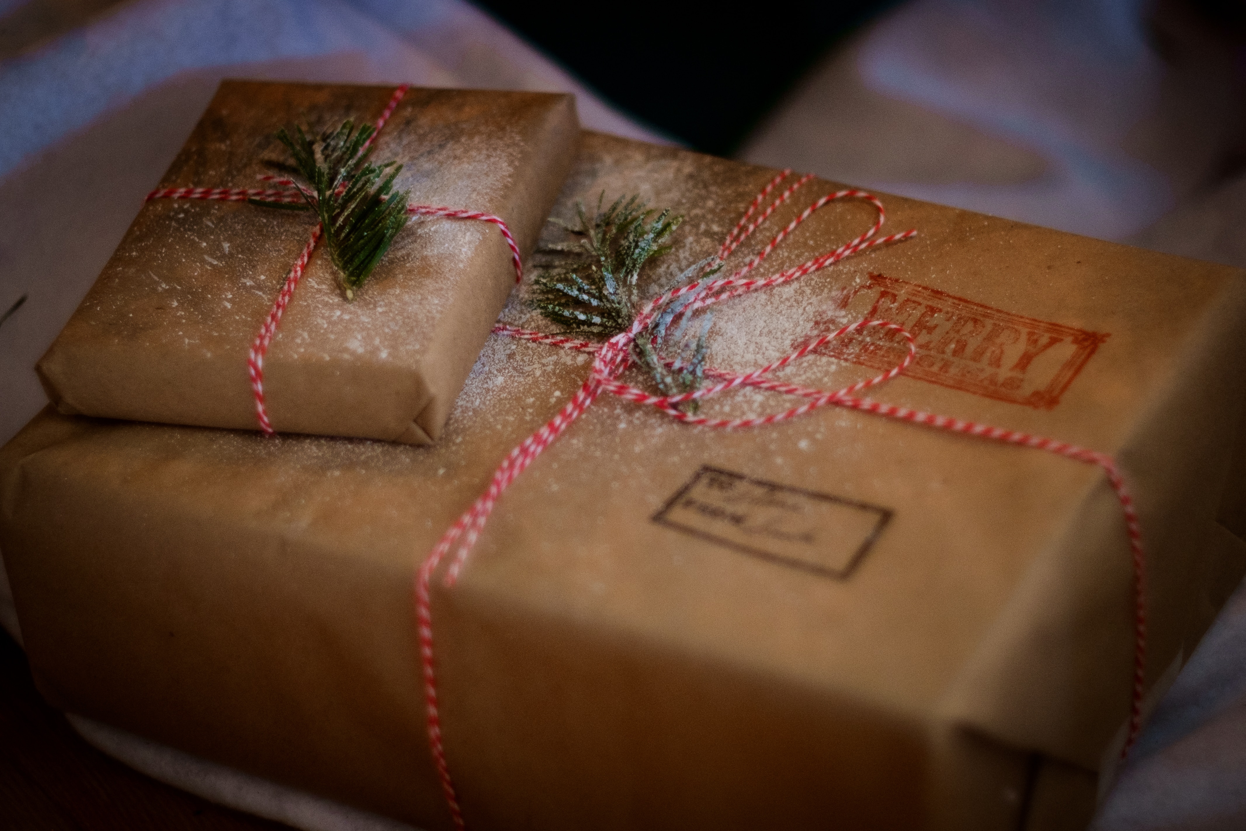 two brown gift boxes