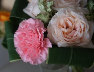 pink carnation and white rose bouquet thumbnail