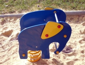 blue and yellow riding elephant toy thumbnail