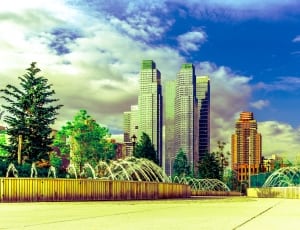 high rise buildings and water fountain thumbnail