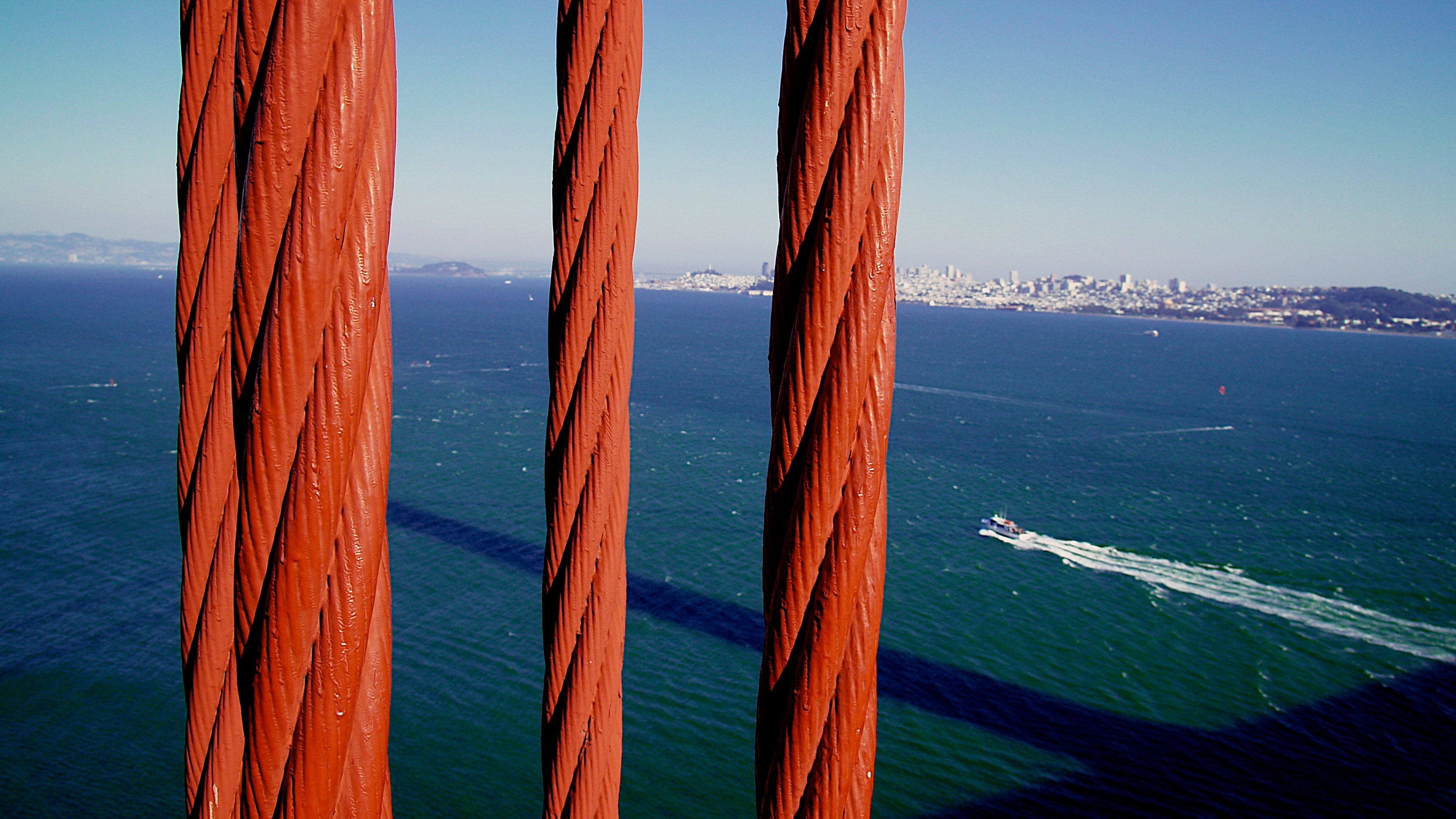Golden Gate Bridge, Cable, Boat, sea, water