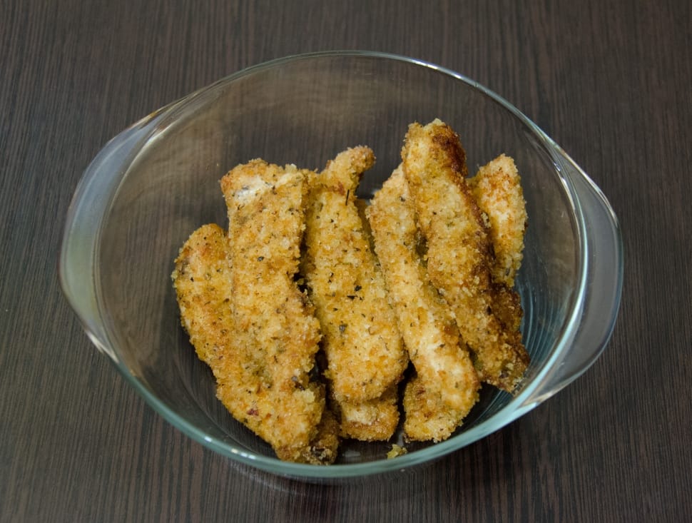golden brown fried dish on clear glass bowl preview