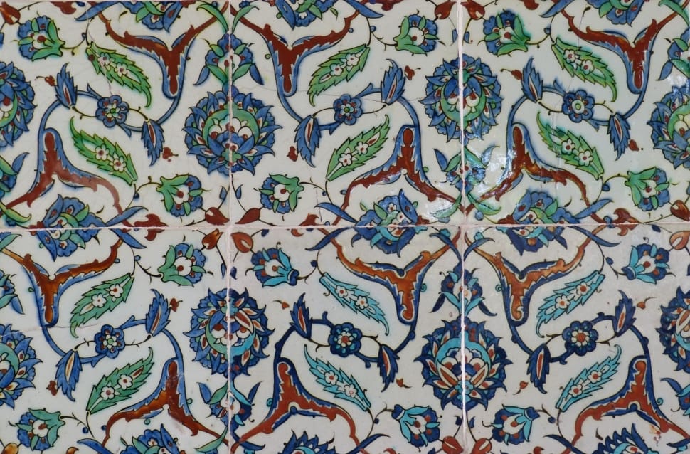 white blue orange and green floral tiles preview