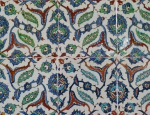white blue orange and green floral tiles thumbnail